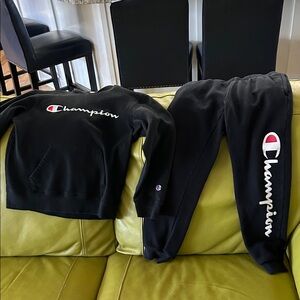 Champion Black Logo Sweatshirt and Joggers